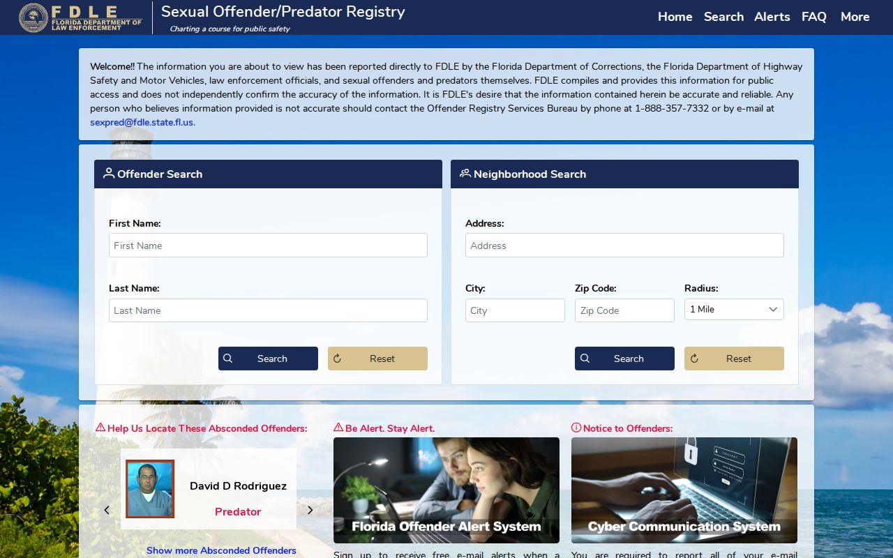 FDLE official offender registry search for lawful Lake Worth Beach safety checks