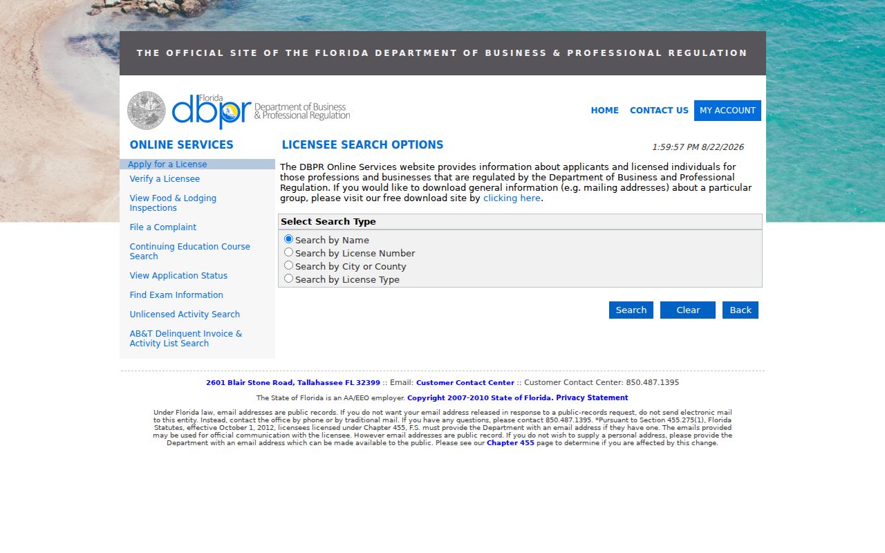 Lake Worth Beach resident lookup Florida professional license search